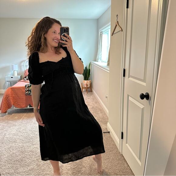 Tuckernuck Faithfull The Brand Black Linen Black Puff Sleeve Maxi Dress 4 - Picture 3 of 14